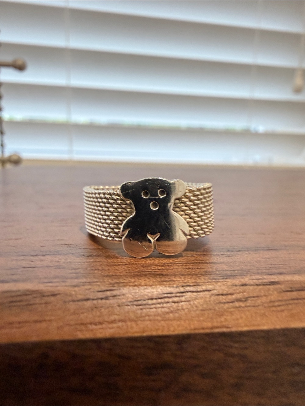Tous Silver Teddy Bear Mesh Band Ring